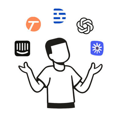 Person juggling multiple tools